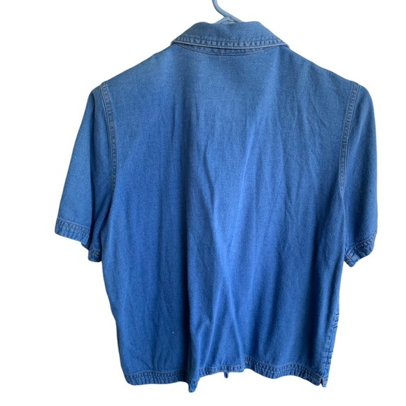 Vintage Denim Button Up Short Sleeve Shirt Women’s Size Small 80s Top - Picture 2 of 3